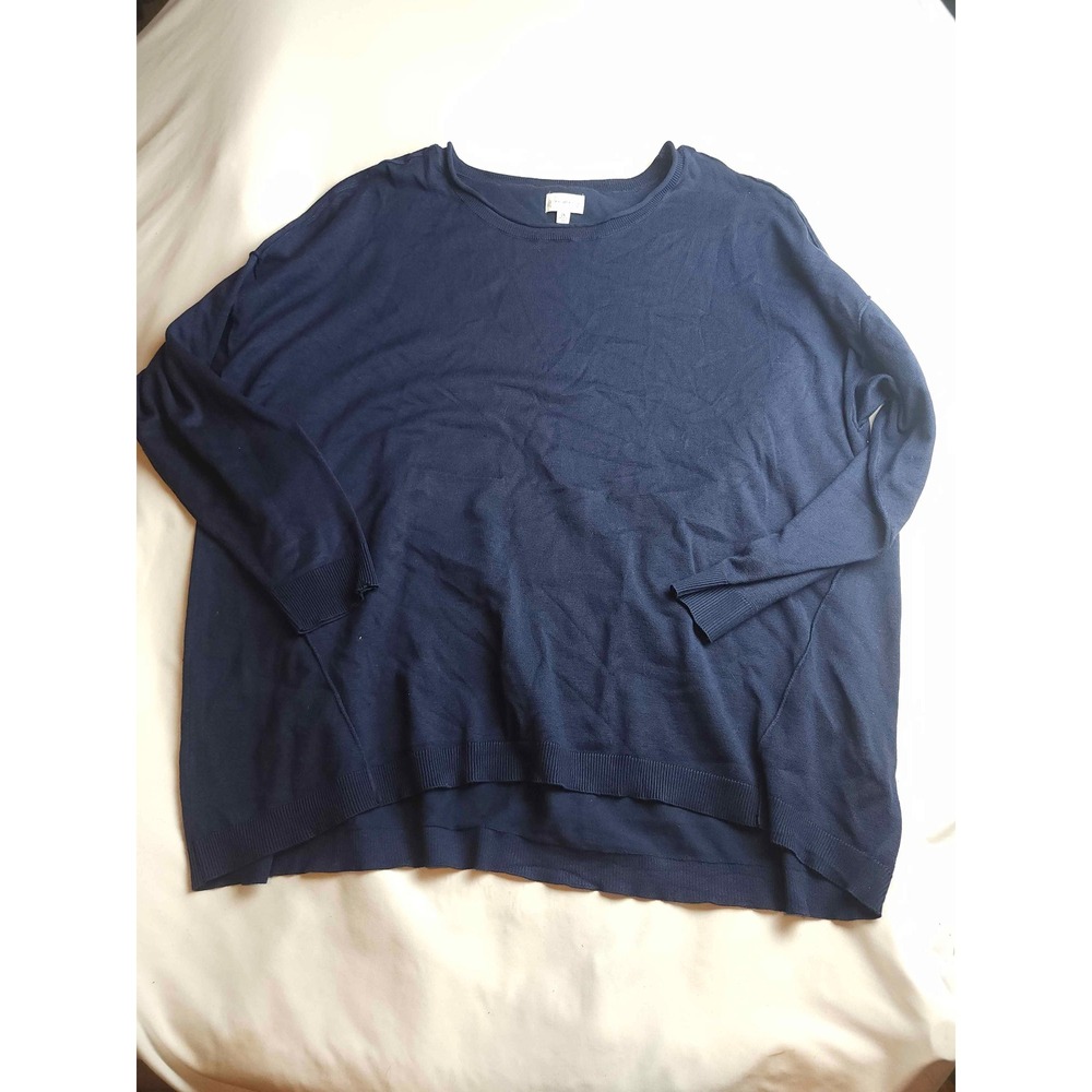 Wonderly Sweater Women's Navy Blue Lightweight Knit High Low Pullover Top - 2X‎